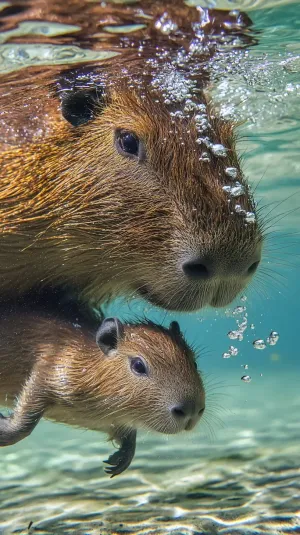 Two Beavers Swimming