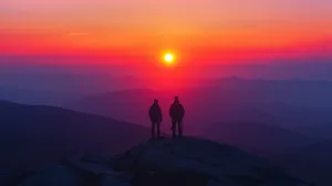 Two People Standing on a Stunning Mountain