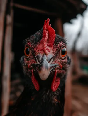 Up Close and Personal with a Vibrant Red-Headed Chicken