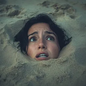 Woman Neck Deep in Sand